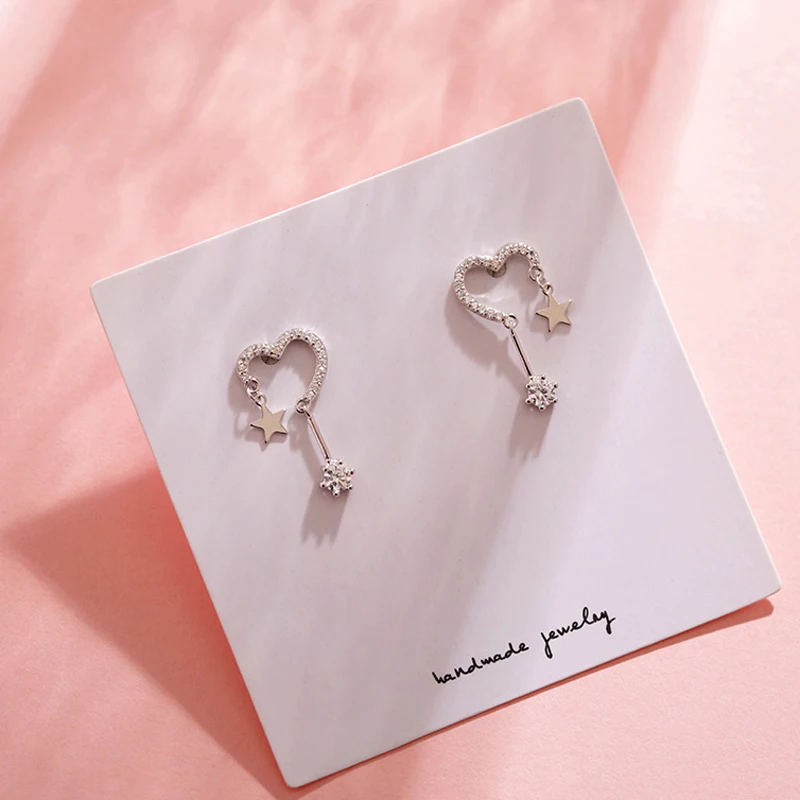 Женские серьги в форме сердца изящные кисточки звезды с серебряной цепочкой