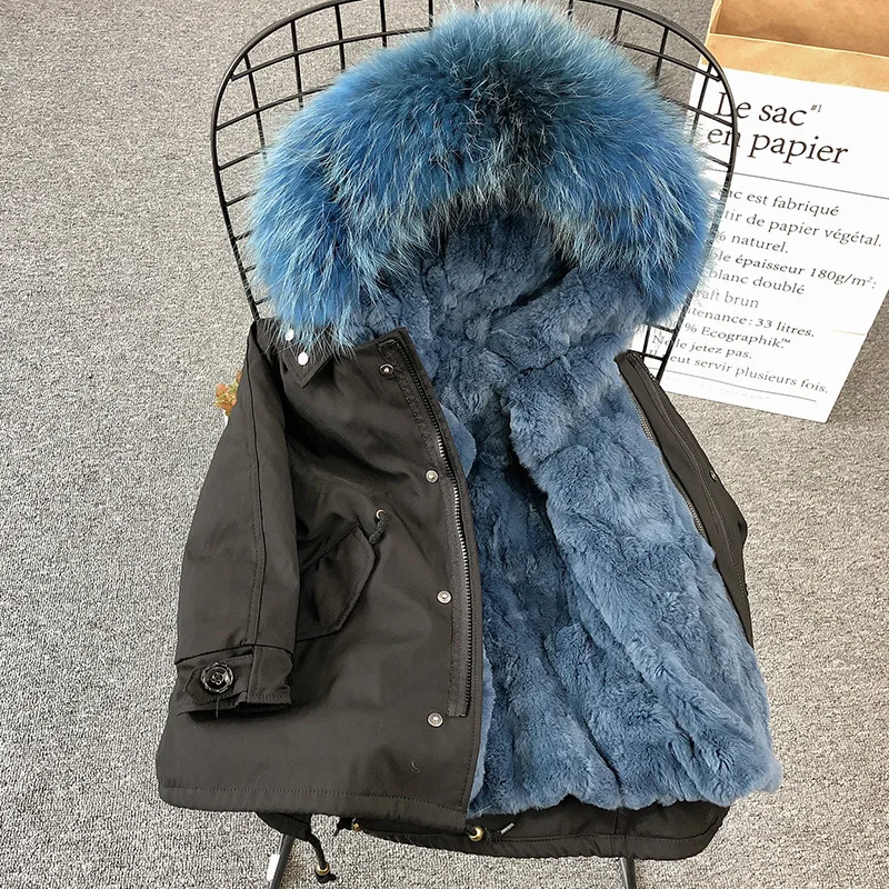 Black sydney blue Детское пальто коллекция года, модное зимнее пальто с натуральным мехом теплая парка с воротником из меха енота для мальчиков и девочек детская куртка - Цвет: Black sydney blue
