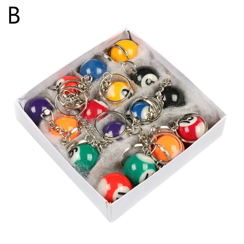 

270C 16pcs/set Mini Billiards Shaped Keyring 25mm Resin Billiard Ball Keychain Black 8 Fashion Hanging Decorations