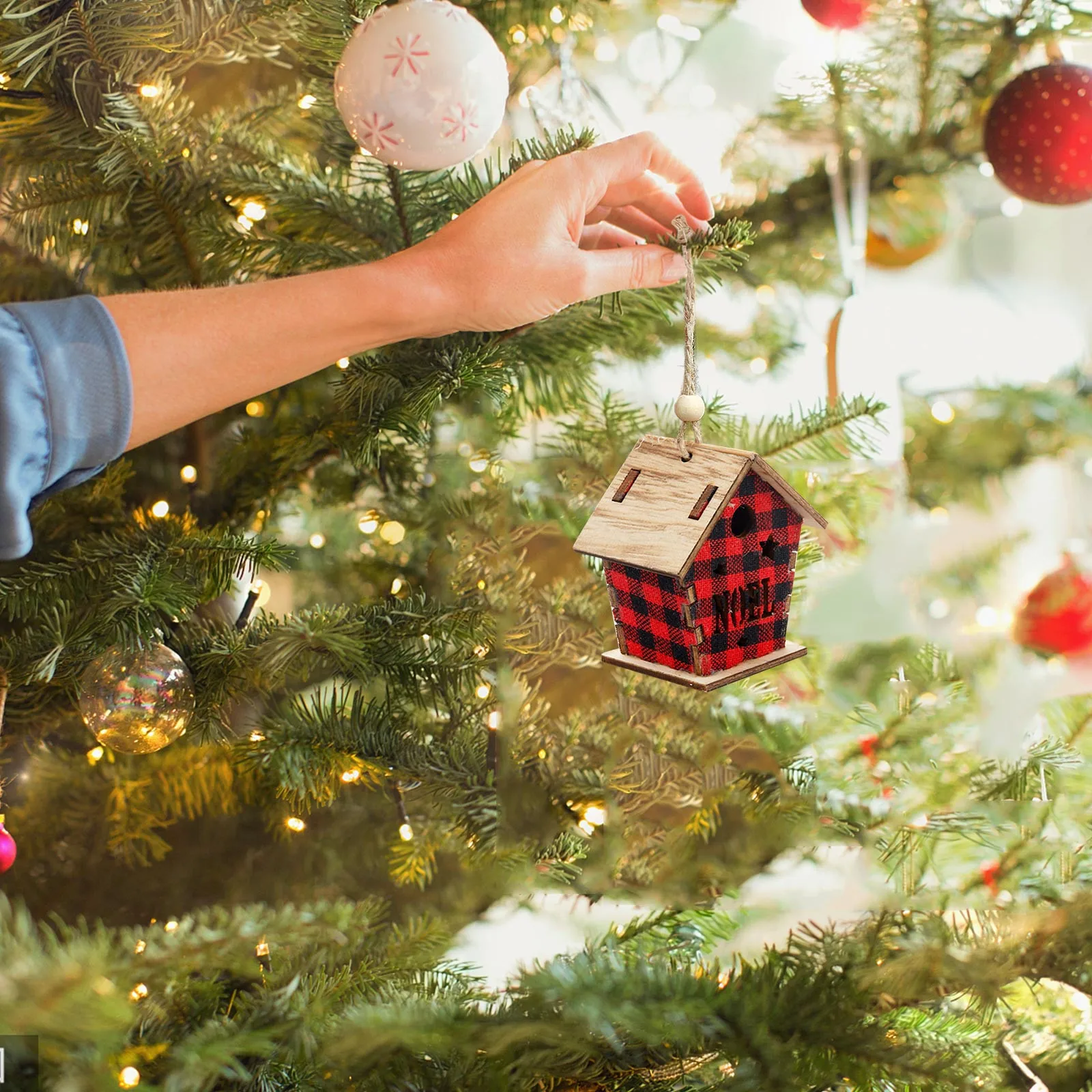 Деревянные рождественские украшения красный дом маленький деревянный кулон в