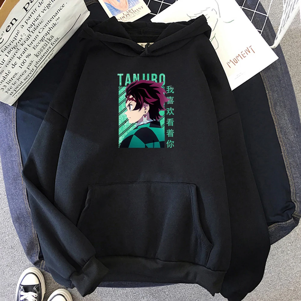 

Толстовка Tanjiro с капюшоном из флиса в стиле аниме, с изображением рассекающего демонов, одежда в стиле Харадзюку, Женская винтажная Толстовк...