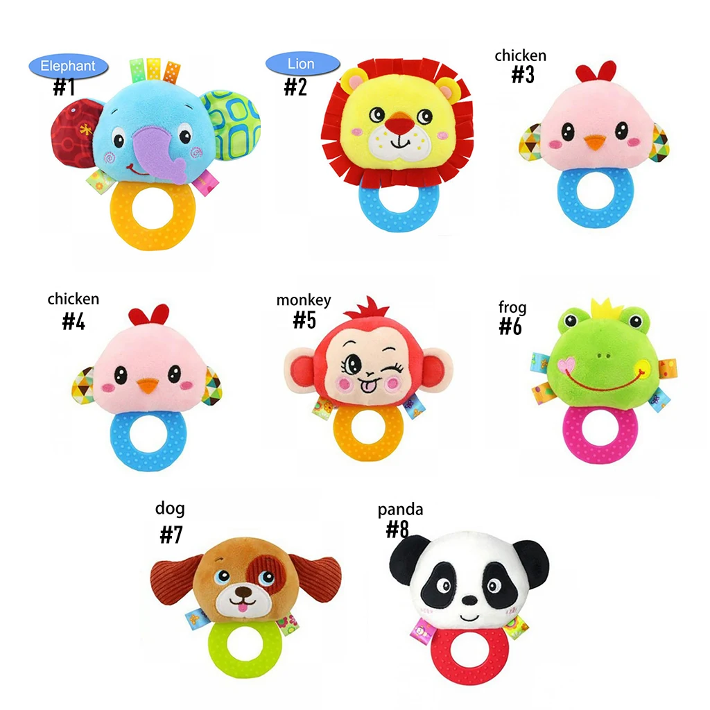 

Hot Sale Baby Hand Rattles with SiliconeTeether Cute Animal Bell Toys For 0-3Y Infants Toddlers Cartoon Plush Toy Wholesale