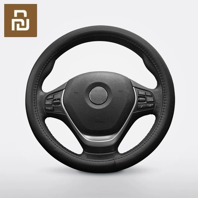 

Maiwei car steering wheel cover Sweat-absorbent breathable Whole top layer cowhide Fine hand stitching 37.5cm universal