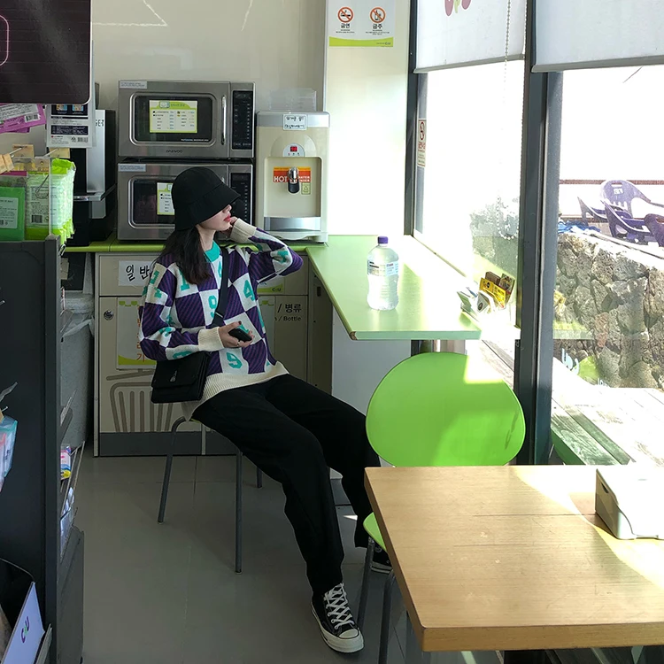 Винтажный Свободный Повседневный свитер с цветными блоками женские свитера