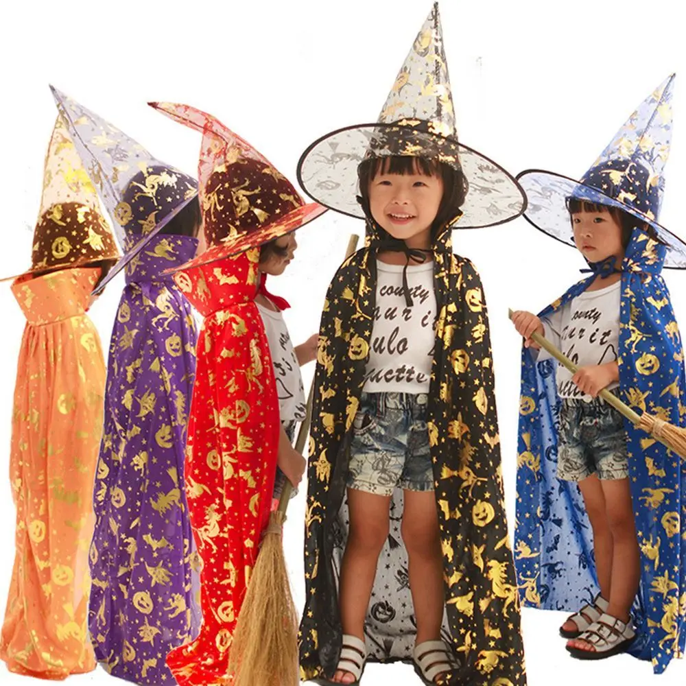 

1PC Cloak & Cap Cosplay Costumes Pumpkin Ghost Scary Cloak Hat Sets For Children Boys Girls Funny Show Costumes Halloween