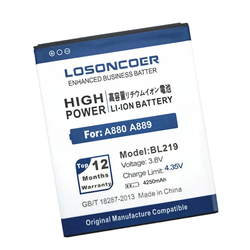 LOSONCOER 4250 мА/ч, BL219 мобильного телефона Батарея для lenovo A880 A889 A890E A768T A916 S810T S856 A850+ Батарея BL 219