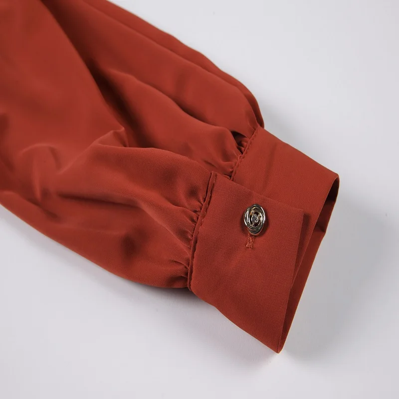 

Retro lantern sleeve shirt women wild short waist long sleeve shirt autumn and winter