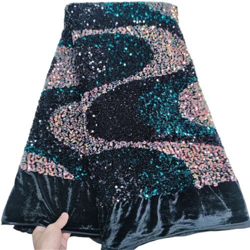 

Новейшая африканская кружевная ткань, зеленая Высококачественная бархатная кружевная ткань с блестками цвета Королевского синего золота, ...