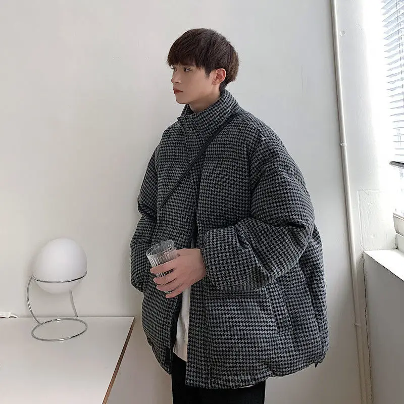 

2021 winter cotton coat men's trend loose thickened wool cotton coat Korean stand collar bread suit