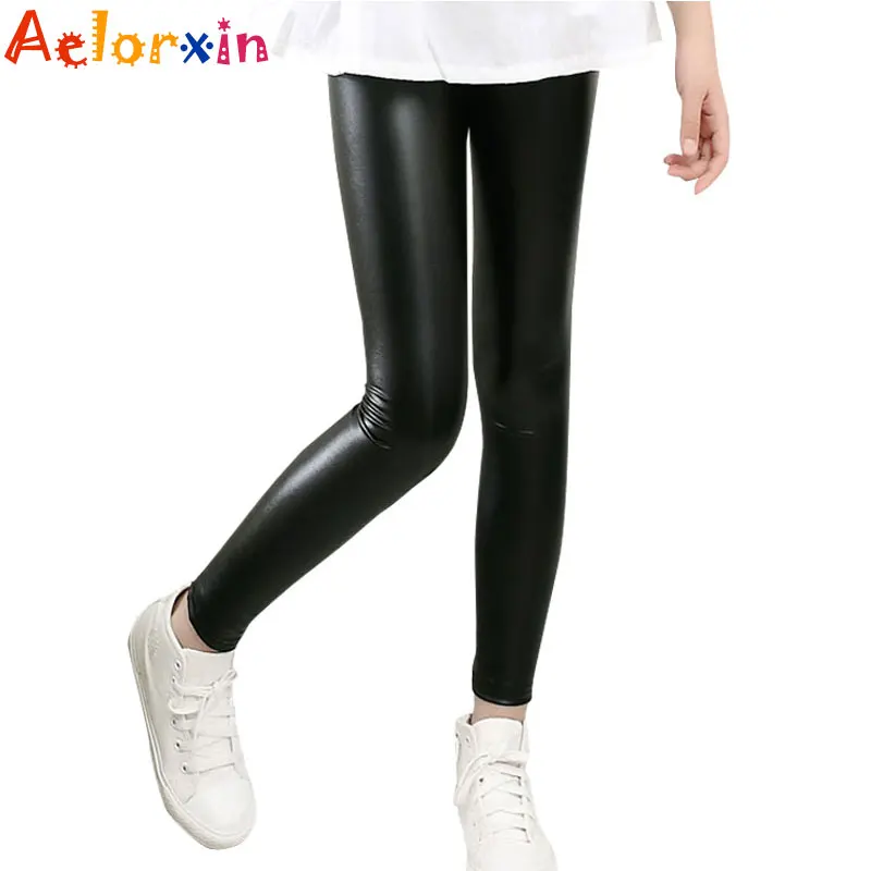 

High Quality Girls Faux Leather Leggings Children Pants Leather Girls Pants Black Wine Red 2016 New