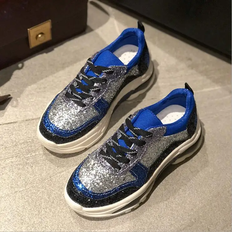 Прямая поставка женский Блестящий на платформе кроссовки модные женские ботинки