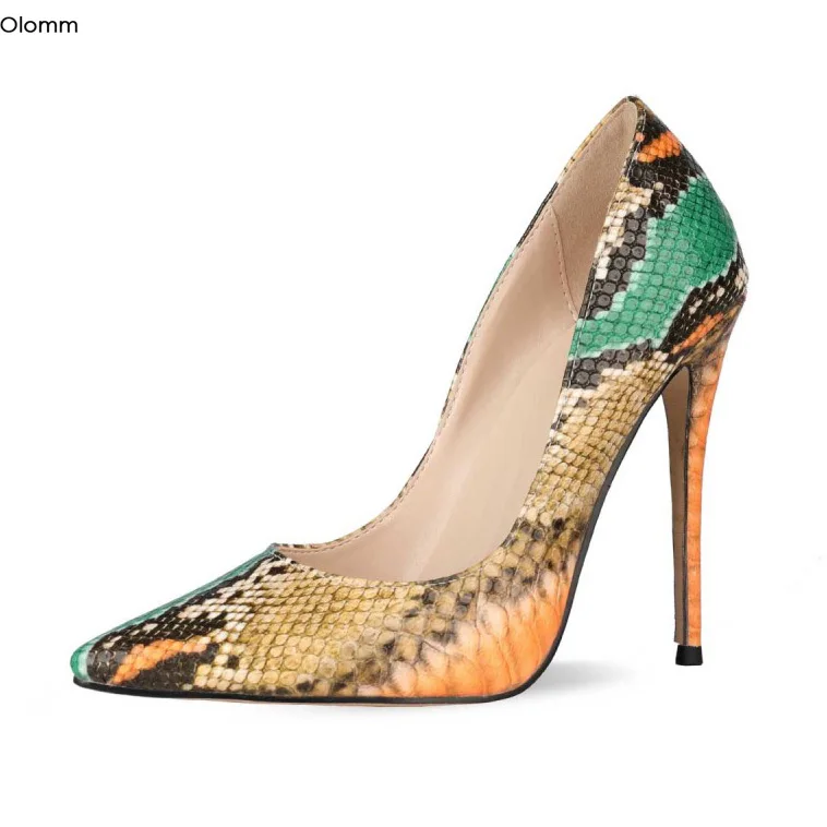 

Женские туфли-лодочки ручной работы Olomm, привлекательные туфли на шпильке, с острым носком, великолепные разноцветные туфли для вечеринки, б...