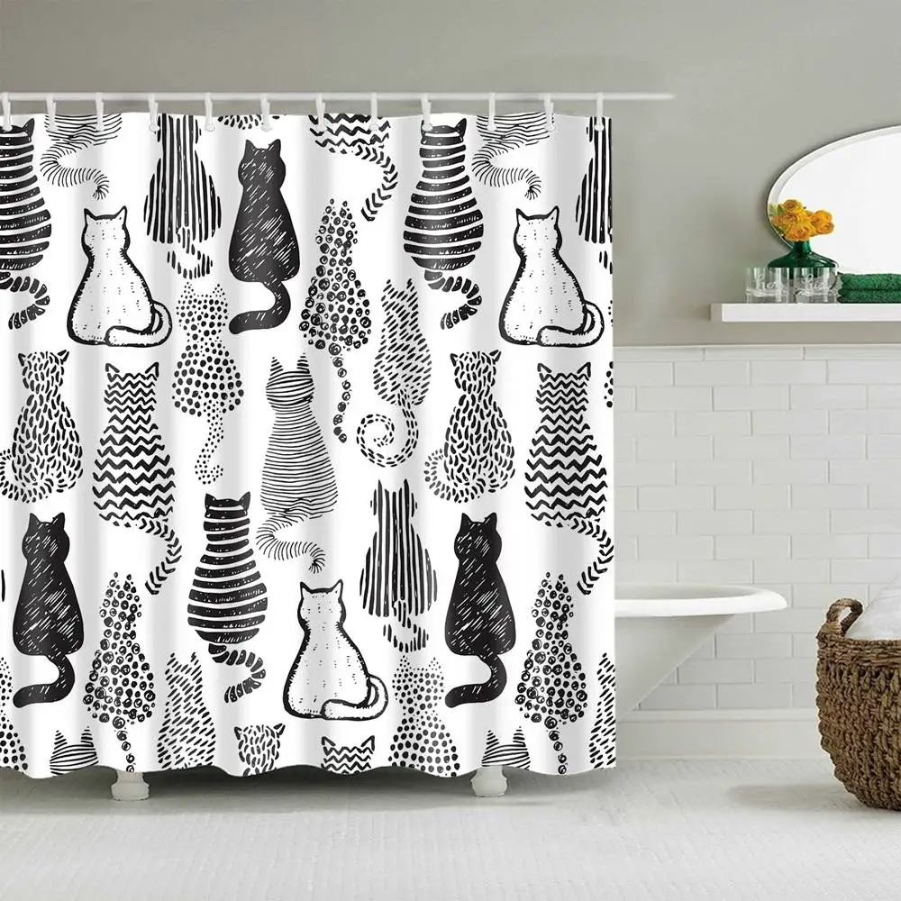 

Dafield Baby Shower Curtain Black and White Waterproof Funny Animal Themed Bathroom Decor 3D Printing Cartoon With Hooks