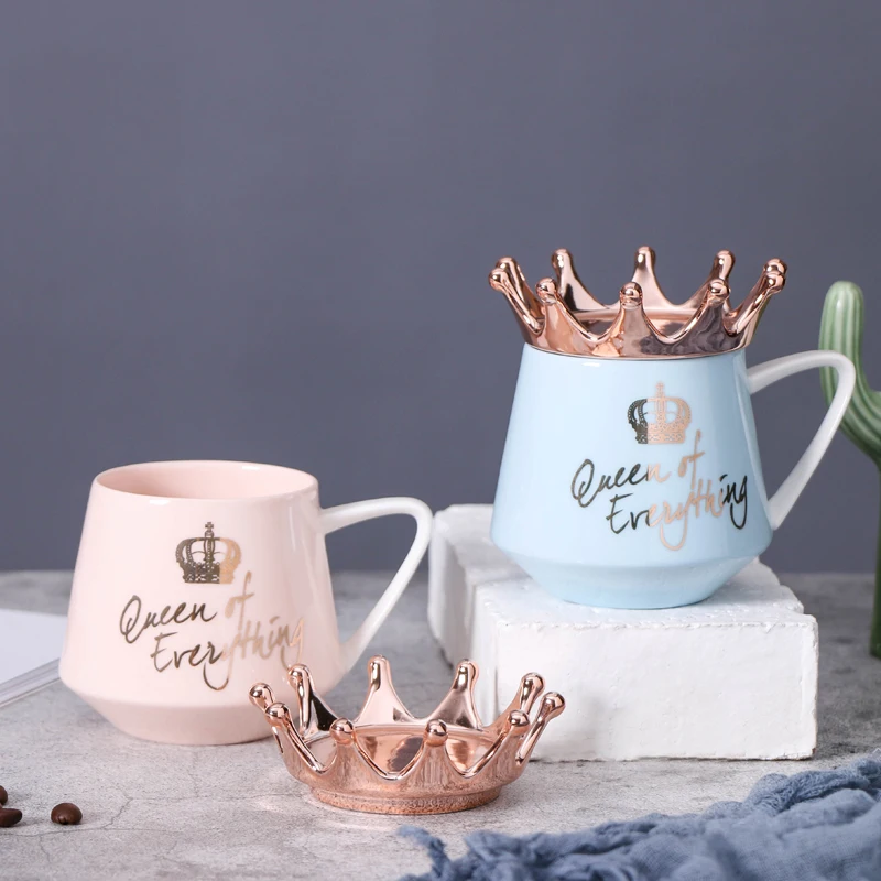 

CCTM Nordic Wind Pink Crown Cup Ins Mug Spoon Coffee Mug Creative Ceramic Water Milk for Breakfast Cups and Mugs Girl Gift Cute