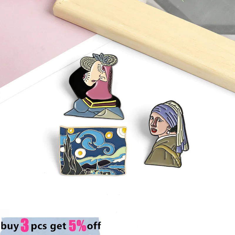 Кастомная живопись маслом Эмалированные булавки Броши Звездная ночь Мечты Хет Мейсе Мет Де Перель Значки Мировой известный ювелирный украшения Ван Гог.