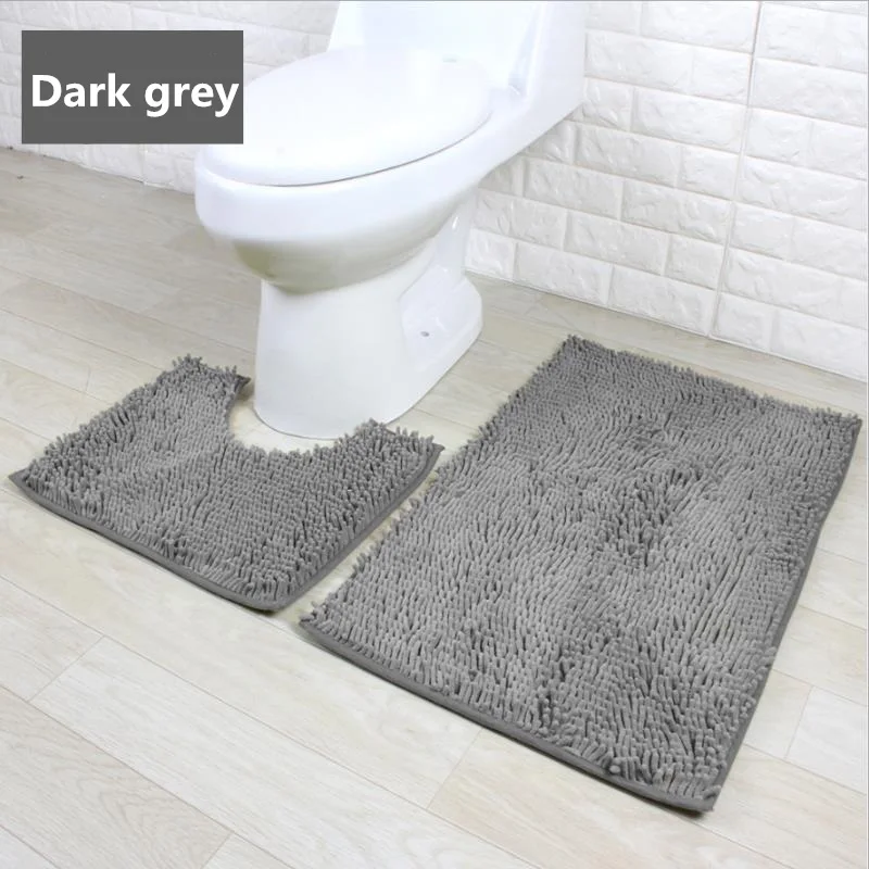 

2 Pcs/Set of Thick Chenille Carpet Entry Door Bathroom Anti-slip Mat Kitchen Toilet Absorbing Bathroom Mat Chenille Floor Mat