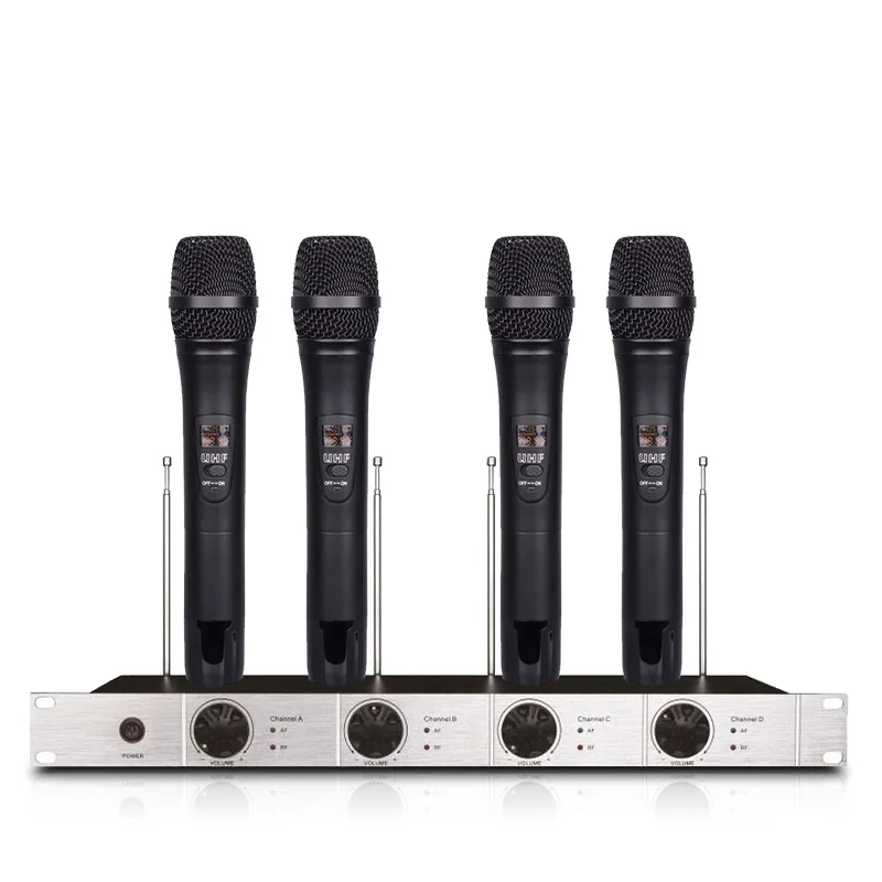 Профессиональная Беспроводная микрофонная система УКВ 4 ручных микрофона