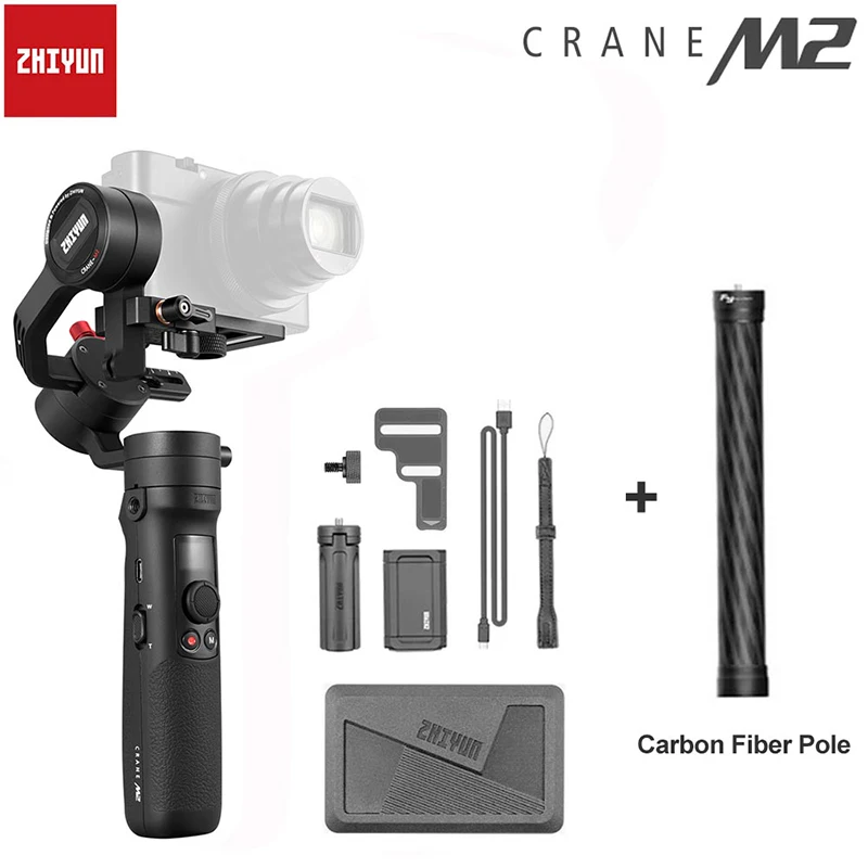 Zhiyun Crane M2 3-осевой ручной шарнирный стабилизатор для камеры Gopro для sony A6300 A6500 Canon M50 Gopro hero 5 6 7 смартфон PK Zhiyun Crane 2 - Цвет: add carbon pole
