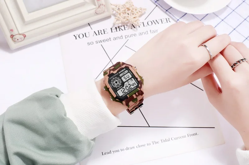 SYNOKE Children Digital Watches Sports Camouflage Military Stop Colorful Luminous Display Waterproof Kids | Наручные часы