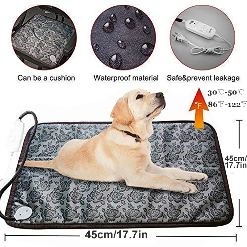 Benepaw Регулируемая грелка для собаки, кошки, щенка, защита от помех, электрический теплый коврик для питомца, водонепроницаемый, устойчивый к укусам провод