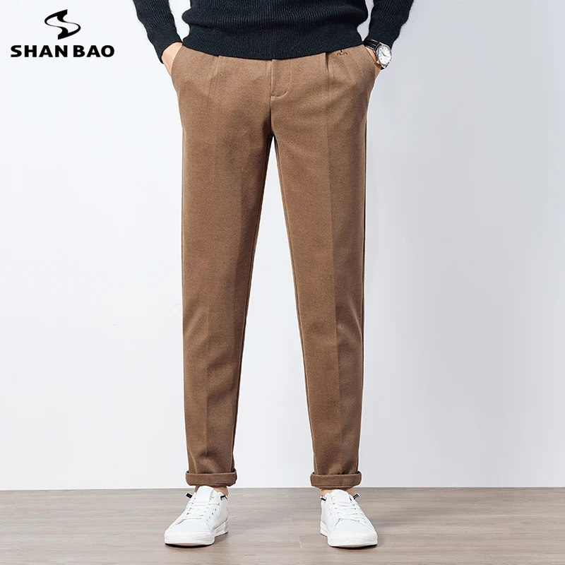 

Plus size 33-48 autumn and winter thick straight loose pants classic embroidery business gentleman men's stretch casual pants