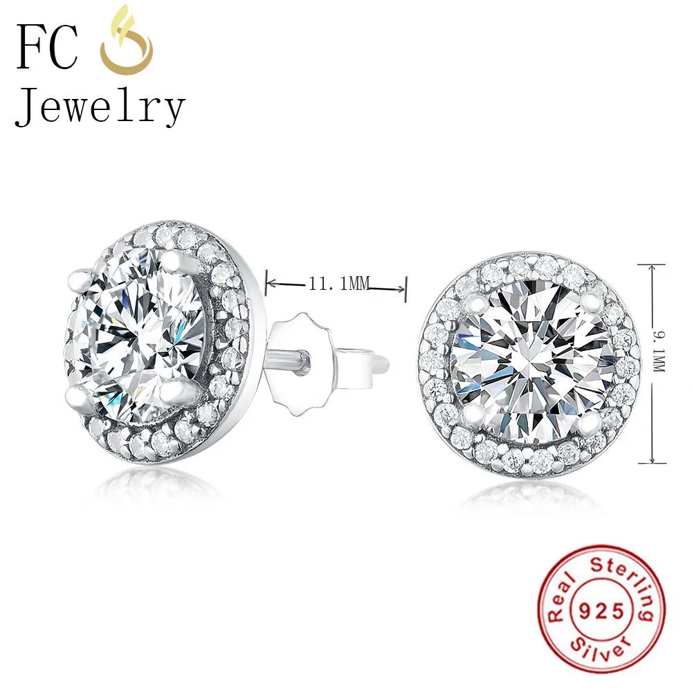 Женские серьги-гвоздики из серебра 925 пробы с прозрачным цирконием | Украшения и