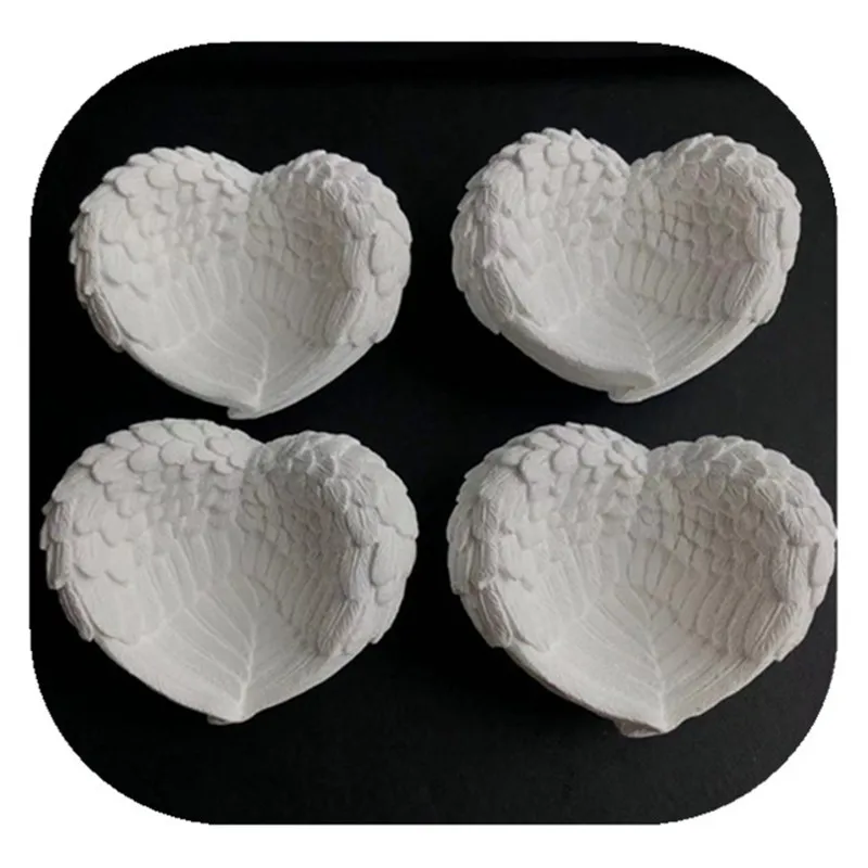 

White Plaster Angel Wings Heart Bowls Folk Crafts Carved Gemstone For Home Decoration