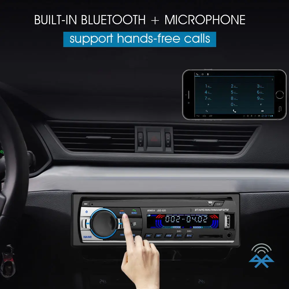 Автомобильный стерео-радиоприемник мультимедийный mp3-плеер JSD 520 1 DIN 12 в Bluetooth