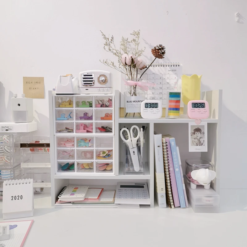 

Ins style simple dormitory desktop bookshelf simple storage rack wooden multifunctional cosmetics storage rack