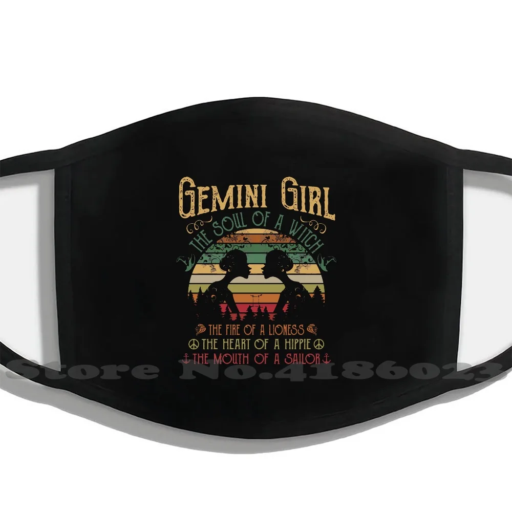 

Gemini Girl Soul Of A Witch Mouth Of A Sailor Funny Vintage Shirt Men Women Washable Black Masks Face Mask