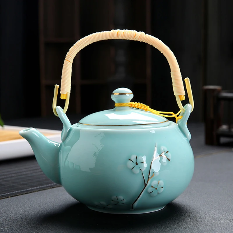 Ceramic Tea Set Porcelain Kung Fu with 6 Cup Teapot Tray Lifting Beam Kettle Portable Pot Teacup Kettles | Дом и сад