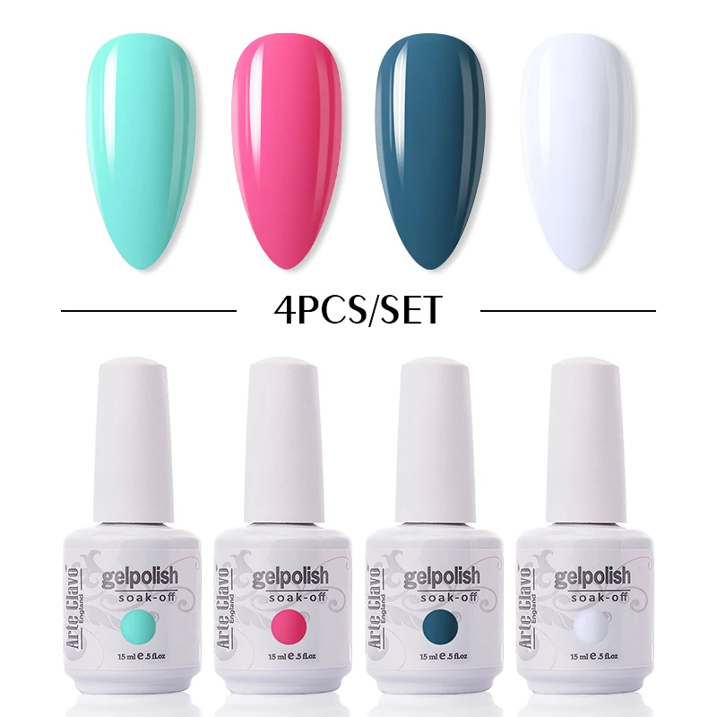 

Arte Clavo 2/4/6PCS Colors Gel Nail Polish Set Semi Permanent Glitter Hybrid Varnish Base Top Coat Soak Off UV LED Nail Gel