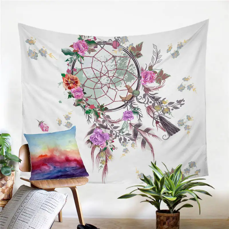 BeddingOutlet Hipster Watercolor Tapestry Dreamcatcher Feathers Wall Hanging Bohemian Art Carpet Decorative Tapestry 2 Sizes - Цвет: 4