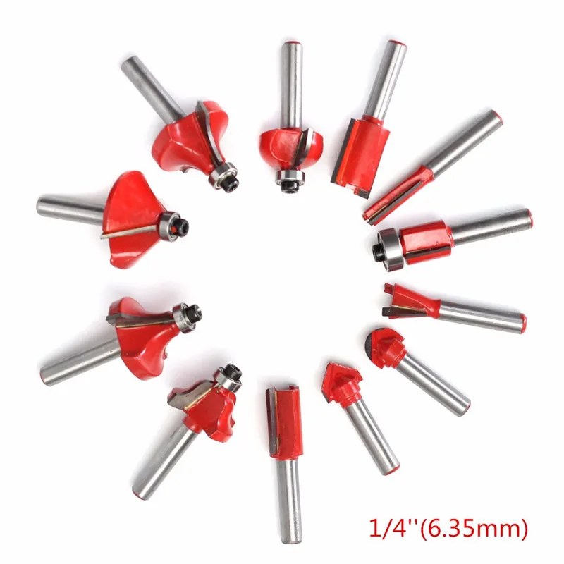 6.35mm 12 шт. 1/2 дюйма или 1/4 дюйма хвостовик вольфрамовый Карбид деревообрабатывающий фреза Набор роторных инструментов для деревообработки резьбы - Длина режущей кромки: 6.35mm