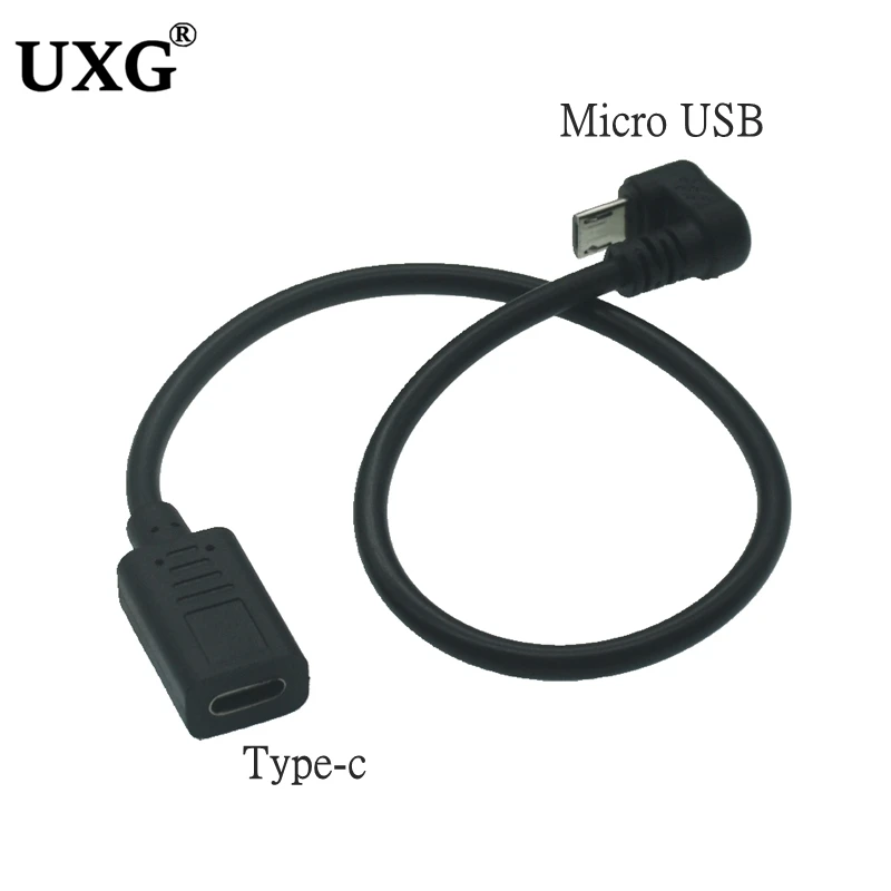 

180 Degree Up Angled Micro USB U-shaped Male to USB-C Type-c Female Data transmission Extension Charging Sync Cable Cord 30cm