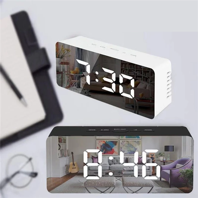 Multifunction Mirror Alarm Clock LED Digital Display Electronic Time Table Alarm Clock USB Charging Student Desk Clocks Watch