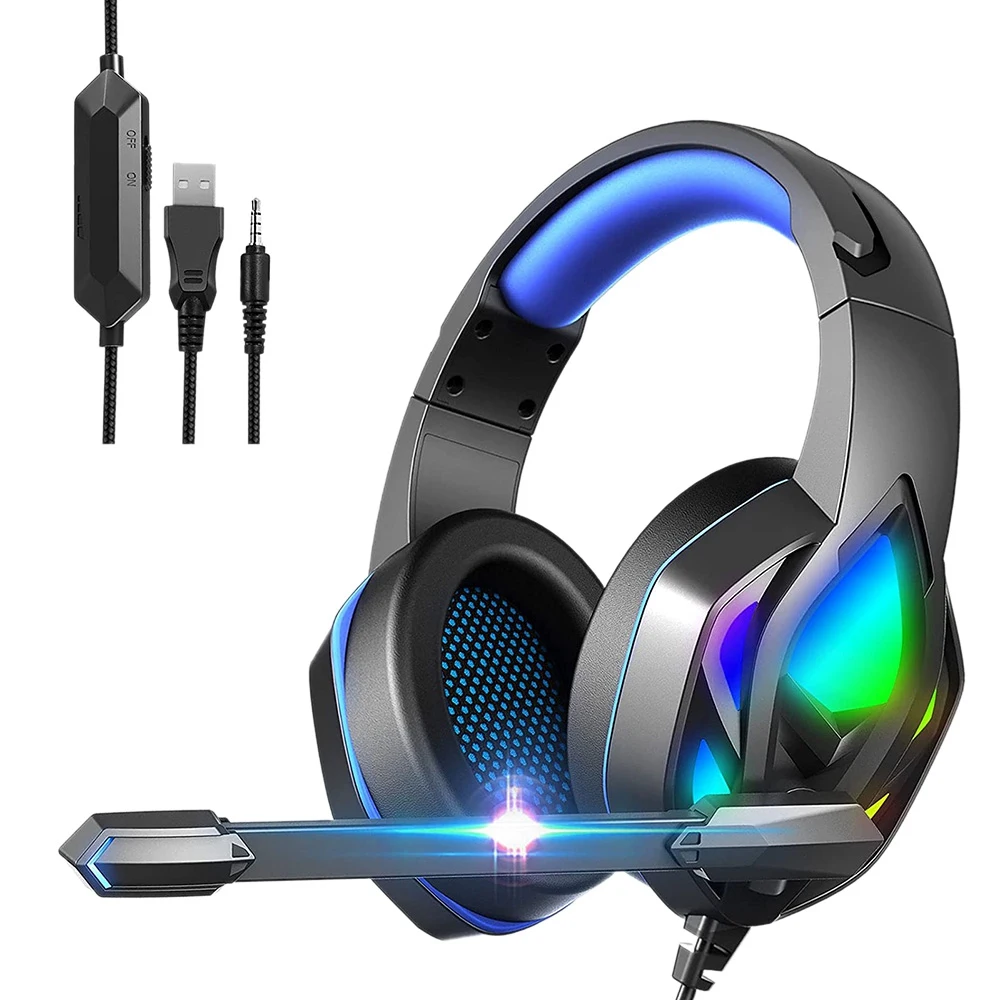 

Розничная продажа, игровая гарнитура с микрофоном, гарнитура RGB, игровые наушники с сабвуфером 3,5 мм для Mac, PS4 Switch One