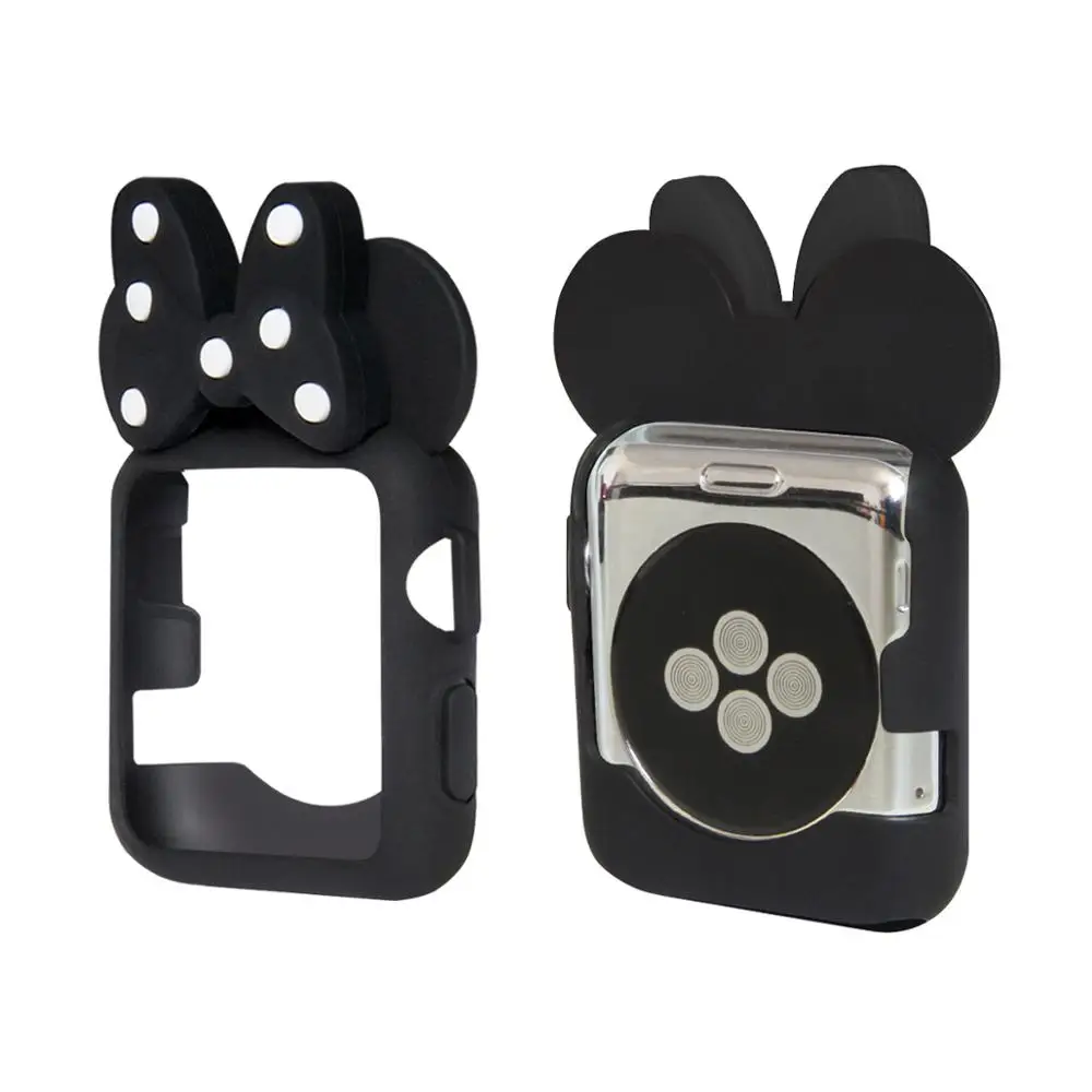 black white Защитный Мягкий силиконовый чехол с Минни Маус для Apple Watch, серия 4, 3, 2, 1, ремешок для iWatch 38, 42 мм, 40, 44 мм, Мультипликация для маленьких девочек - Цвет: black white