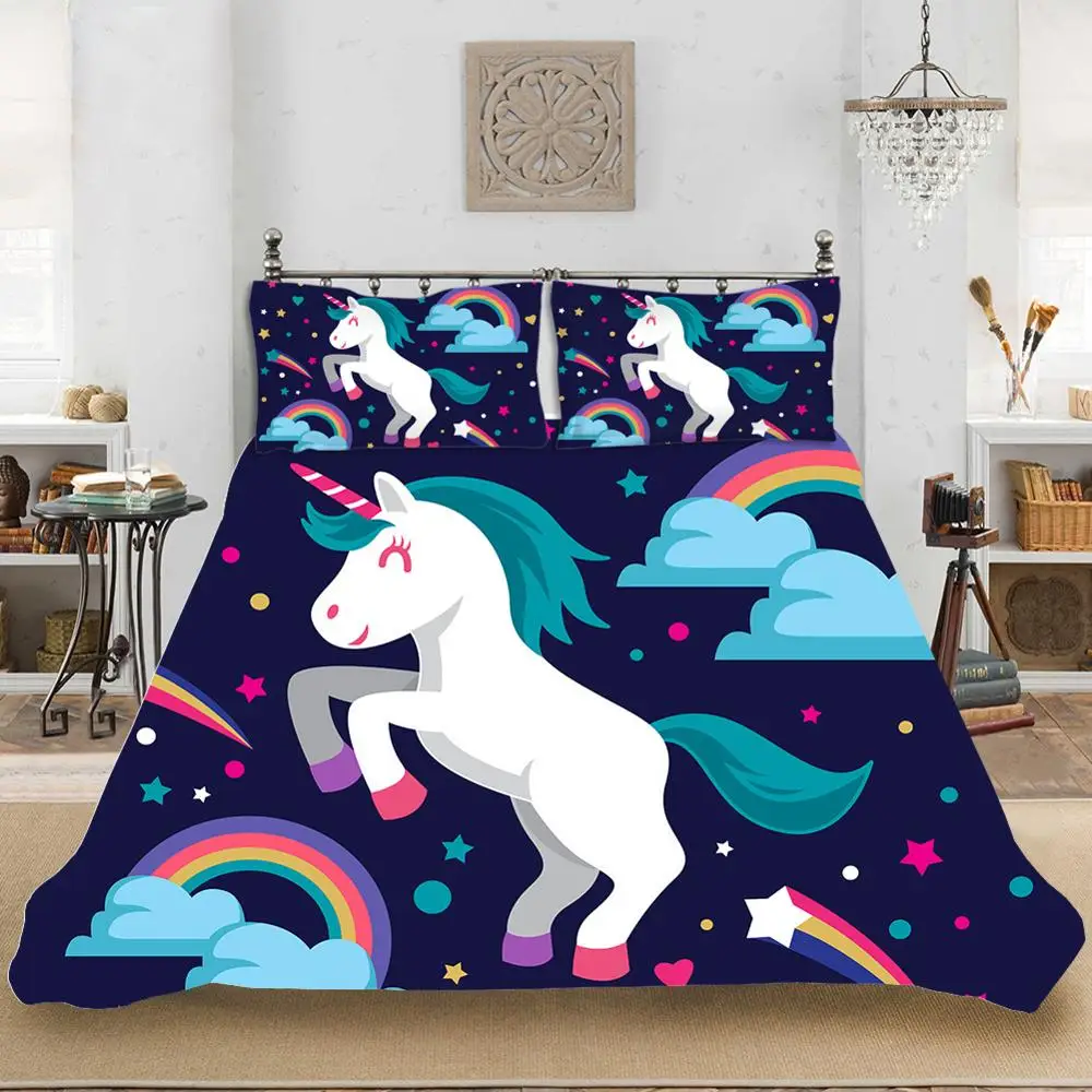 В виде единорога из мультфильма аниме 3 шт./компл. комплект постельных