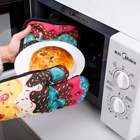 microwave oven gloves two piece heat proof mat thickened heat resistant high temperature oven kitchen baking gloves barbecue