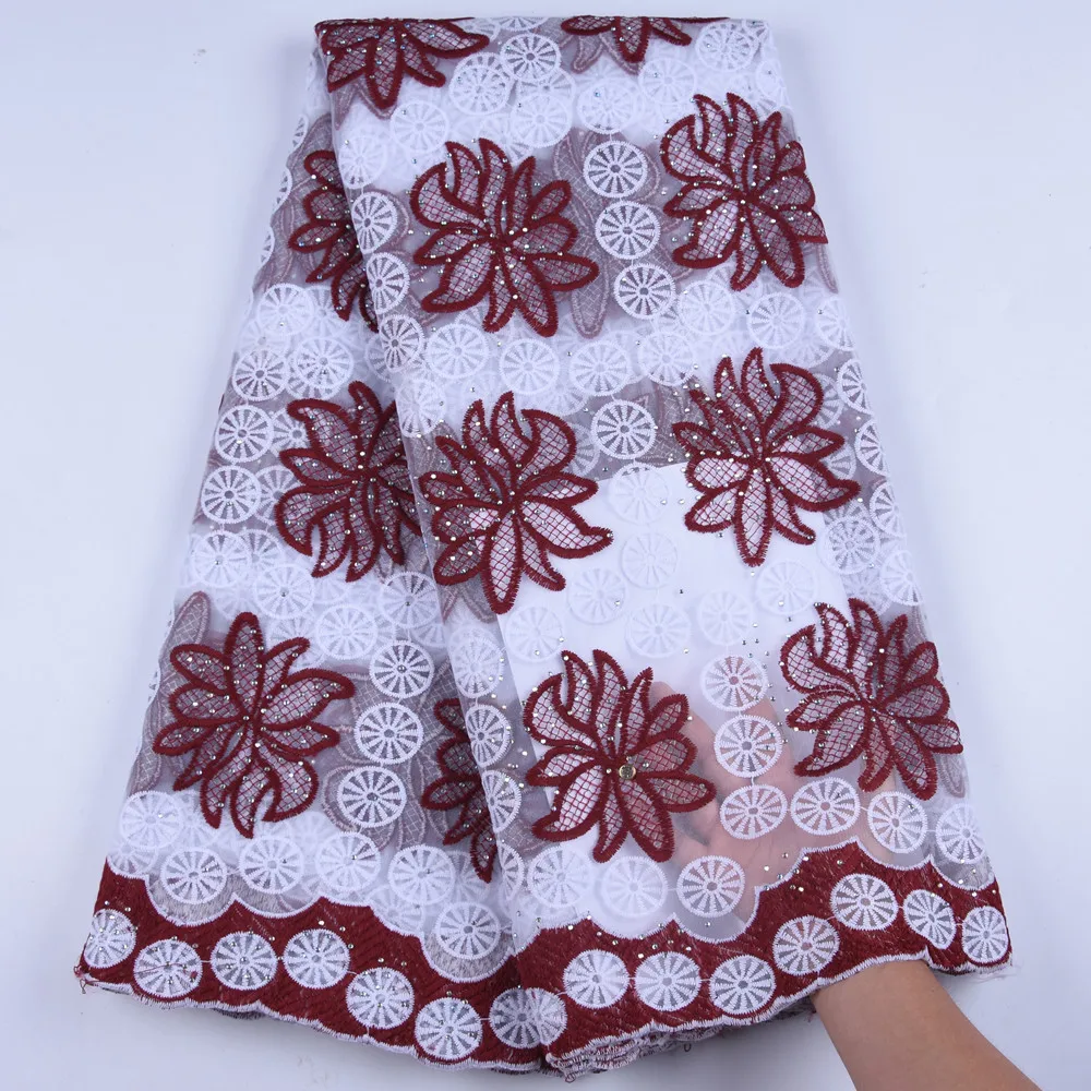 

African Milk Silk Lace Fabric With Stones French Tulle Lace Fabric Nigerian embroidery Mesh Lace Fabric For Wedding Dress