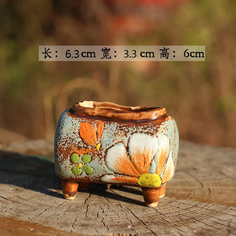 Korean Simple Fleshy Flower Pot Ceramic Hand-painted Fresh Thumb Pot Coarse Pottery Permeable Pot Peach Egg Flesh Flower
