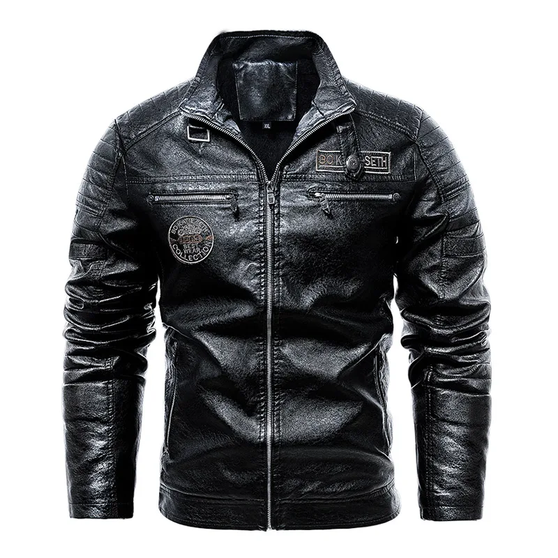 

New Leather Jackets Men Fleece Motorcycle Biker PU Leahter Jacket Male Stand Collar Casual Windbreaker Ropa De Hombre Slim Coat