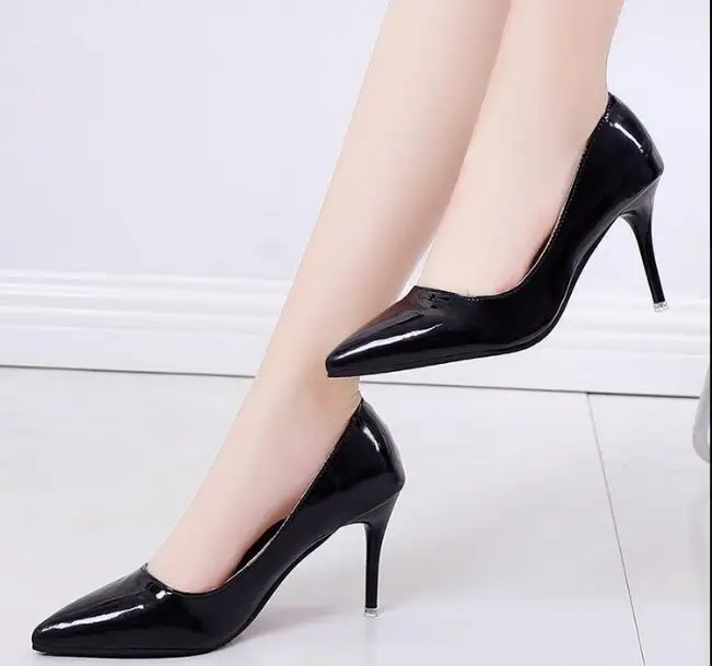 

Autumn Women Pumps Fashion Classic Patent Leather High Heels Shoes Nude Sharp Head Paltform Wedding Women Dress Shoes Plus Size