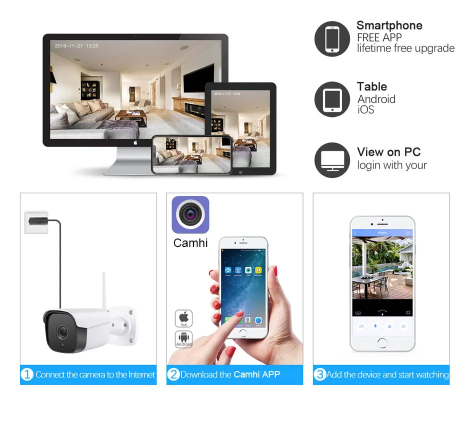 IP-камера цилиндрическая беспроводная 1080P 5 МП Wi-Fi 25 м | Безопасность и защита