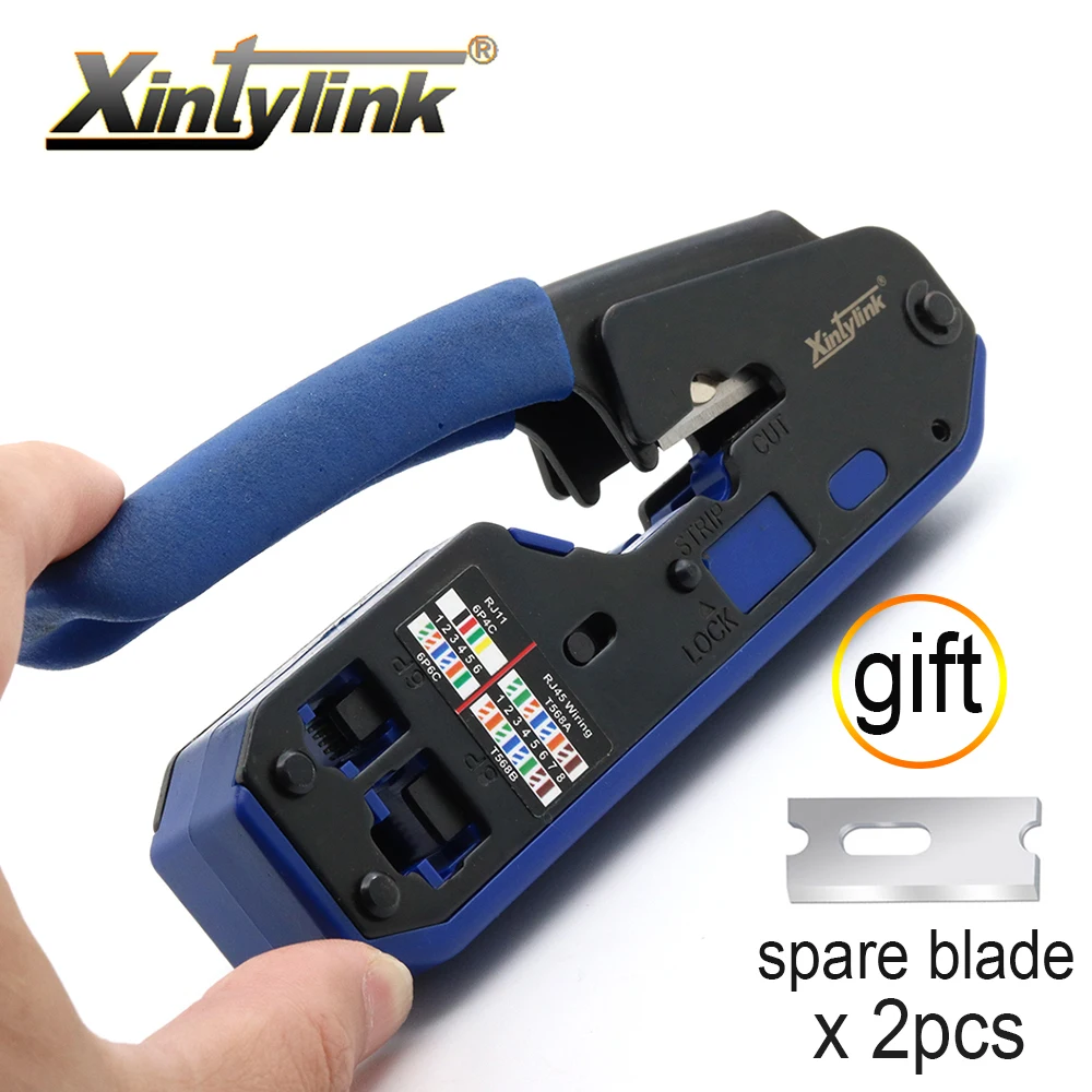 

xintylink RJ45 crimping tool pliers network crimper stripper cutter ethernet cable RG45 cat6 cat5e cat5 cat3 RJ11 connector blue