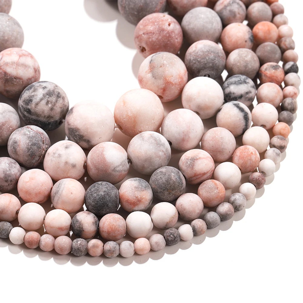 

1Strand/lot 4/6/8/10/12mm Natural Stone Dull Polish Matte Pink Zebra Jaspers Beads For DIY Bracelet Jewelry Making Supplies