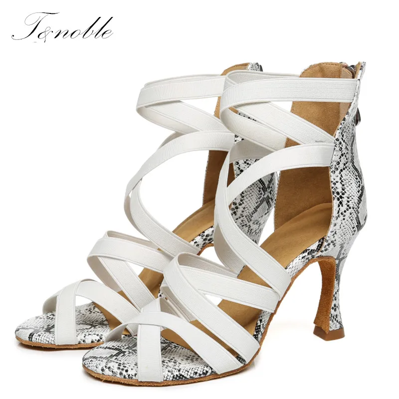 

Hot White Latin Dance Shoes Women Girls Ballroom Stylish Sandals Zipper Tango Salsa Boots Soft High Heels With Elastic BandsL442