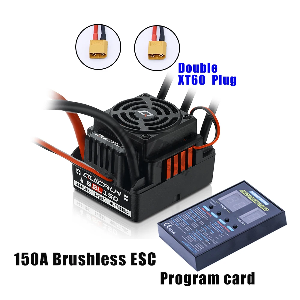 Double XT60 plugs Фирменная Новинка Водонепроницаемый 150A щеточный электронный регулятор скорости Hobbywing Quicrun WP-8BL 150 бесщеточный Бессенсорное ESC Скорость контроллер для 1/8RC автомобили+ светодиодный дисплей окно программы - Цвет: Double XT60 plugs