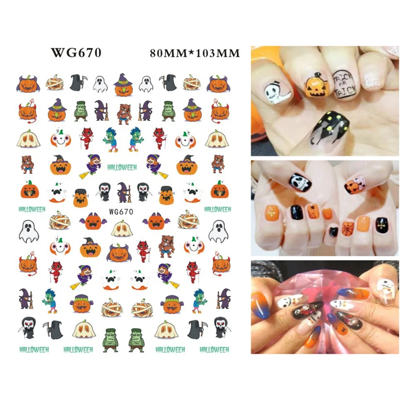 

10PCS New Adhesive Transfer 3D Halloween Skull Wizard Vampire Pumpkin Ghost Ghost Nail Decoration Accessories Nail Sticker